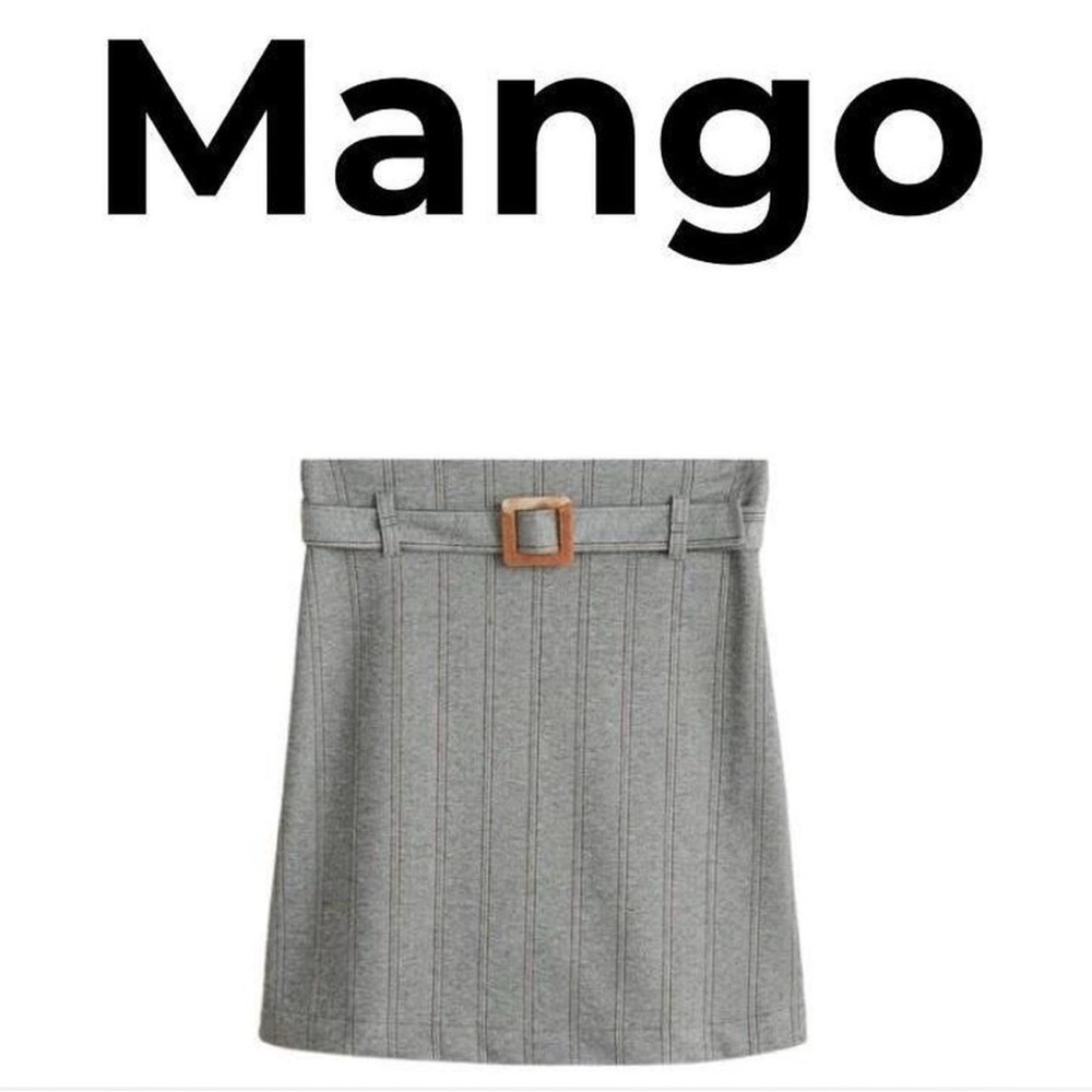 Mango Gray Pinstripe Mini Skirt with Belt